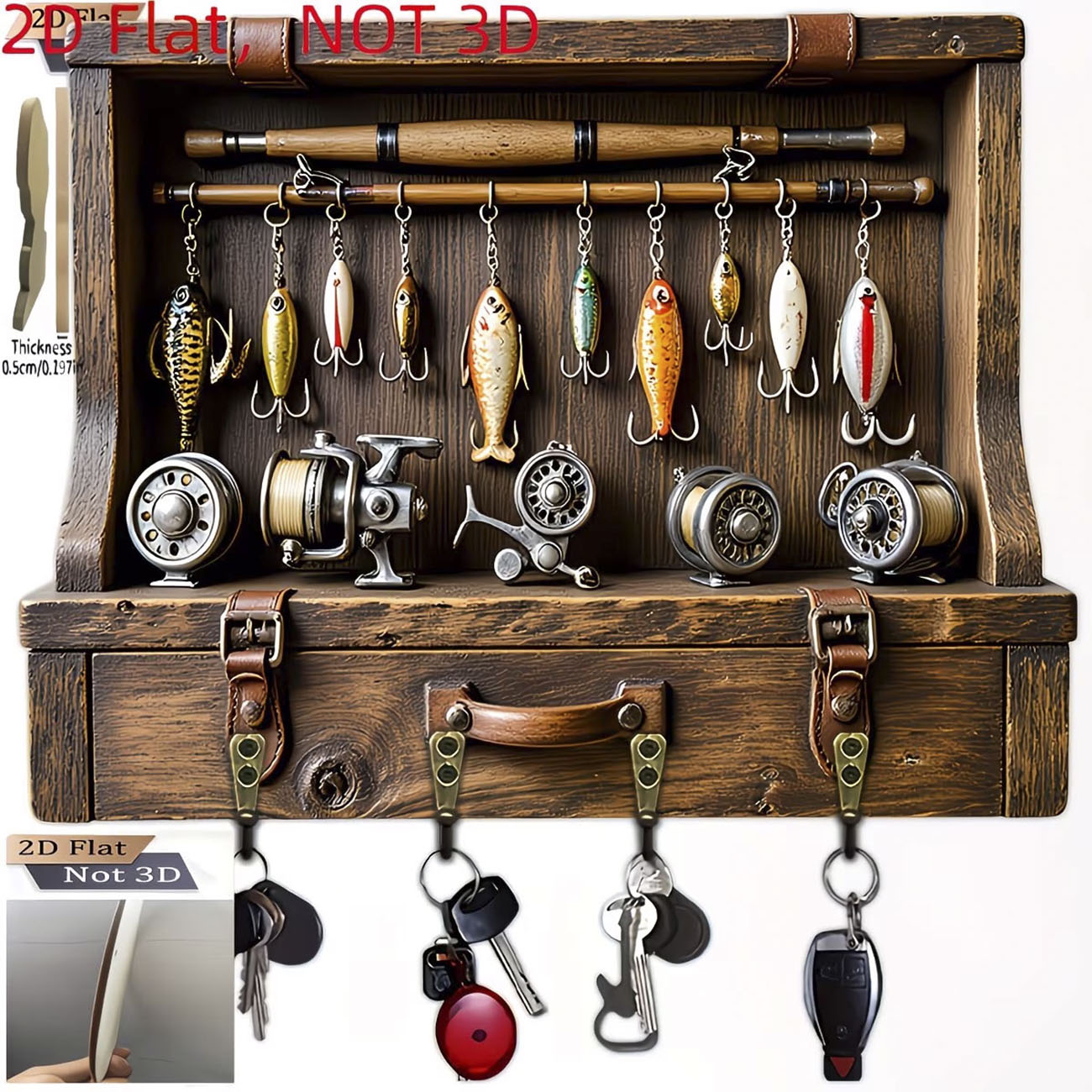 빈티지 낚시 루어 키 걸이, 2D 플랫 프린트 낚싯대  - Fishing Rod Combo 리뷰 및 가격